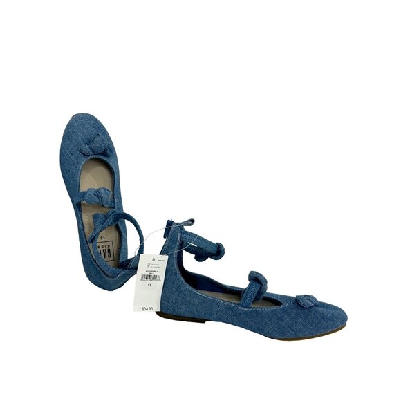 Gap Kids Girls Blue Fabric Chambray Shoes 13 Knot Bows Ankle Strap Zip Party - Picture 13 of 13